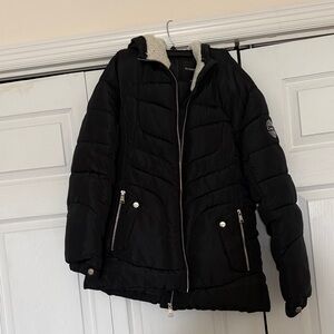 bebe Black Puffer Jacket with Sherpa Lining